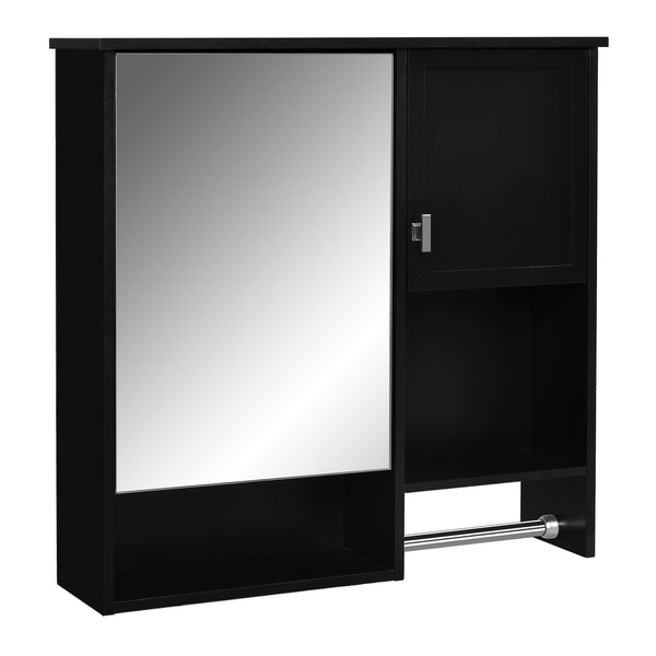 English Elm 29'' Modern Wall Mounted Medicine Cabinet with Mirror, Spacious Adjustable Shelves, Towel Bar and Durable MDF Finish Black N710P209440B