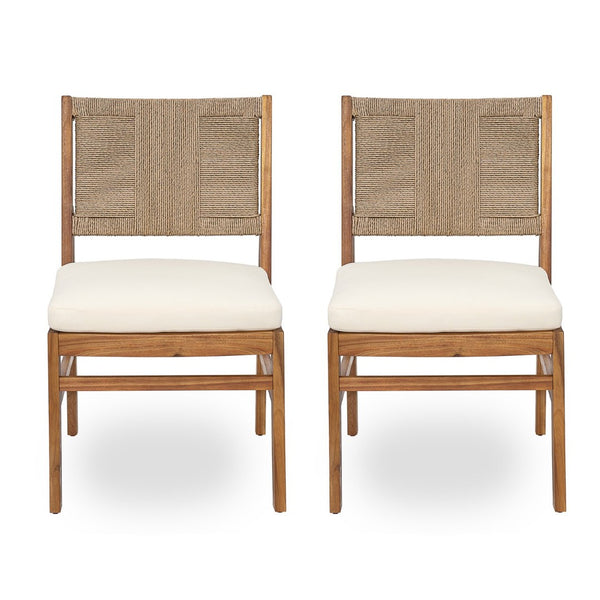 English Elm 7 Piece Outdoor Acacia Wood Patio Dining Set Extendable Table Wicker Chairs Cushioned N773OD00130B