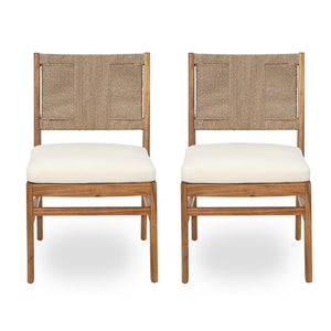 English Elm Outdoor Acacia Wood 7 Piece Dining Set with Wicker Chairs and Weather Cushions N773OD00087B