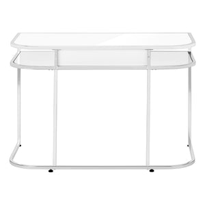 English Elm Computer Desk with Drawer & Shelves, 48" White Laminate, Chrome Legs, Glossy Modern Office Workstation B2710P219809