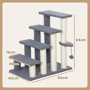 English Elm PawHut 4-Level Cat Steps Carpeted Ladder with Scratching Posts, Hanging Ball & Side Step for Sofa Bed W2225P249719