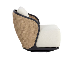 Sunpan Bora Swivel Lounge Chair - Elegant Outdoor Seating with Moisture-Repellent Cream Boucle Fabric
