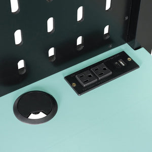 English Elm Full Size Gaming Loft Bed with Built-in Desk Led Lighting Usb Ports and Pegboard Black+Blue LT000270AAC
