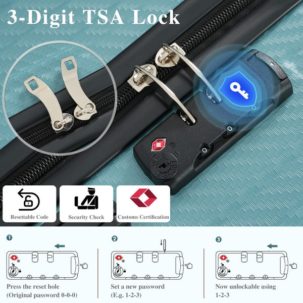 English Elm 6-piece Hardshell Abs Luggage Set with Spinner Wheels Tsa Lock and Scratch Resistant Shell Ice Blue N730P354689C