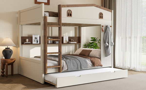 English Elm Twin Xl Solid Pine Loft Bed with Built-in Led Lighting and Storage Shelves W1580S00392