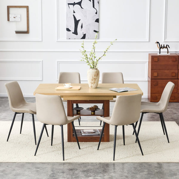 English Elm Expandable Walnut Finish Dining Set with Six Cushioned Pu Chairs for Modern Interiors Black,Walnut,Warm Grey,Wood W1151S04682