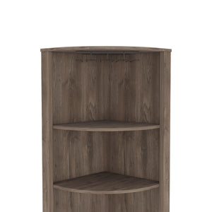 English Elm Essential Corner Bar Cabinet with Wine Rack & Cup Holders, Space-Saving Three-Tier Storage Solution Dark Brown 75 L x 24 W x 3 H B200S00405
