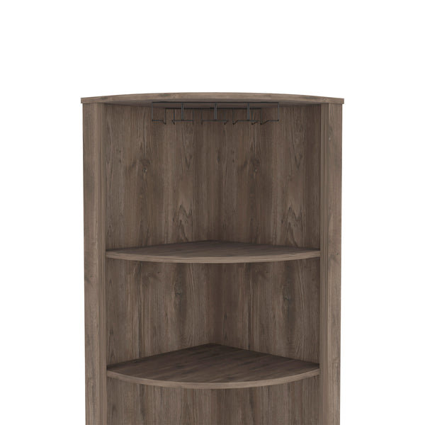 English Elm Essential Corner Bar Cabinet with Wine Rack & Cup Holders, Space-Saving Three-Tier Storage Solution Dark Brown 75 L x 24 W x 3 H B200S00405