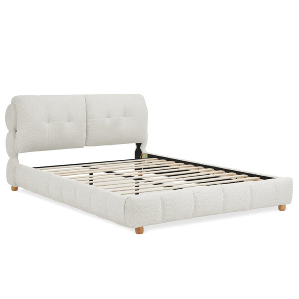 English Elm Queen Bouclé Upholstered Platform Bed Tufted Cloud Headboard Low Profile Frame W1413S00183