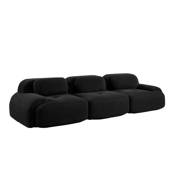 English Elm 3-seat Modular Corduroy Sectional Sofa Ergonomic Curved Design for Living Rooms Black W714S01275