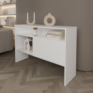 English Elm Console Table Midway White with Spacious Top Shelf, Open Lower Shelf & Concealed Cabinet Storage B092P238696