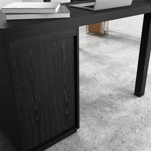 English Elm L-Shaped Modern Desk With Black Finish, Spacious Work Surface, Storage Drawers For Home Office & Gaming B356P402752