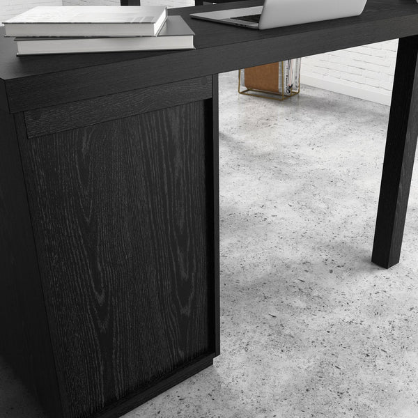 English Elm L-Shaped Modern Desk With Black Finish, Spacious Work Surface, Storage Drawers For Home Office & Gaming B356P402752