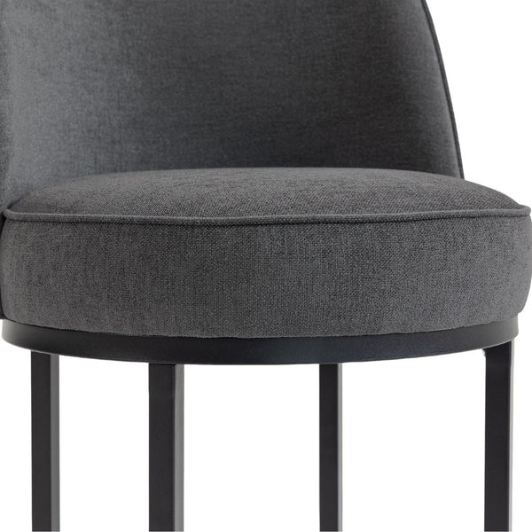 English Elm Counter Height Barstools Set of 2 Linen Upholstered Barrel Seat with Iron Legs Gray W395P410436