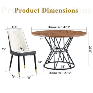 English Elm Table and Chair Set Round Walnut Mdf Dining with Six Two-tone Pu Seats Gold Legs W1151S04844