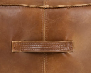 Sunpan Mitchell Ottoman - Stylish Round Faux Leather Accent Piece with Decorative Handle for Any Space Tobacco Tan