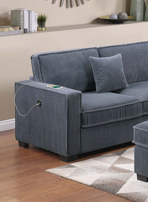 English Elm Contemporary Corduroy Sectional Set with Usb Ports Ottoman and Modular Living Room Seating B011S02200