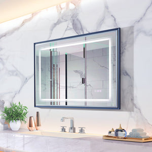 English Elm 40*30inch LED Bathroom Mirror with Beveled Edge, Front & Backlit 3-Color Dimmable IP54 Anti-Fog Grey W2091P214096