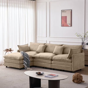 English Elm 105" L-shaped Chenille Sectional with Ottoman Pocket Spring Living Room Sofa Coffee W1097S00227