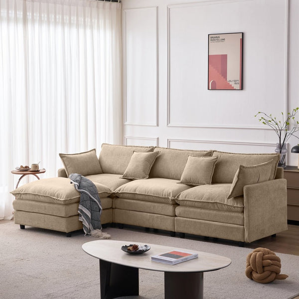 English Elm 105" L-shaped Chenille Sectional with Ottoman Pocket Spring Living Room Sofa Coffee W1097S00227