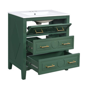English Elm 60'' Freestanding Bathroom Vanity With Ceramic Sink, Charming Green Finish & Ample Storage Space N710SS00003F