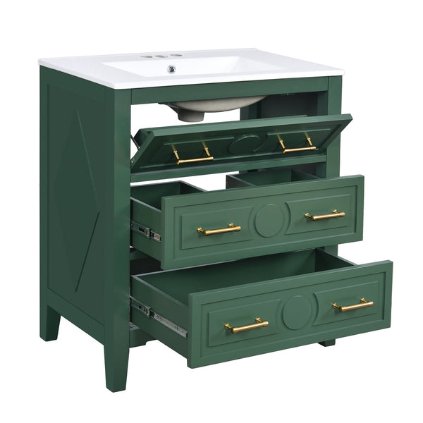 English Elm 60'' Freestanding Bathroom Vanity With Ceramic Sink, Charming Green Finish & Ample Storage Space N710SS00003F