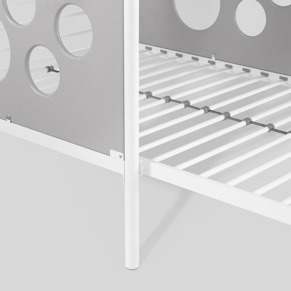 Devan Modern L-Shape Twin Bunk Bed with Fun Cutouts - Space-Saving Design in White & Cool Grey