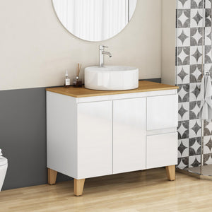 English Elm 36-inch Glossy White Bathroom Vanity with Ceramic Sink Soft Close Drawers Minimalist W3151S00071