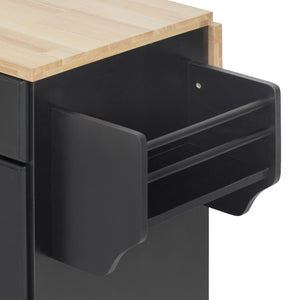 English Elm K&k Rolling Kitchen Island Rubber Wood Top Brass Hardware Built-in Outlets Storage Black N707S299014B