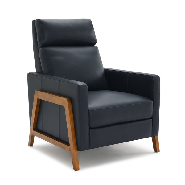 English Elm Richland Top-Grain Leather Push Back Recliner in Midnight Blue with Exposed Wood Frame, Cozy Seat Comfort B050P366073