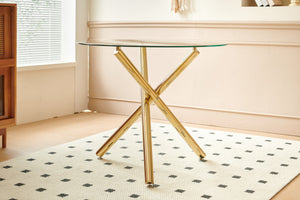 English Elm 1+4,5Pieces Mid-Century Dining Set With Glass Top & Metal Legs - Stylish Table For 4-6 People W234S00116