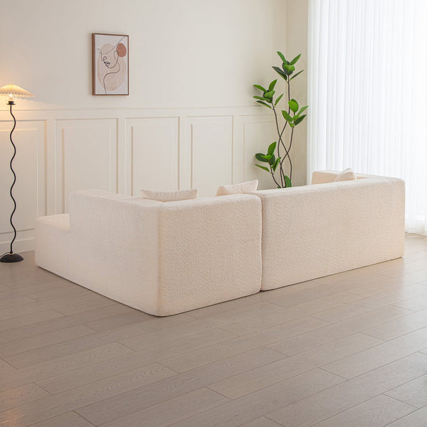 English Elm [Vedio provied] Modular 105.5" L-Shaped Sectional Sofa – Deep Tufted Beige Couch with Chaise, Modular Comfort W848S00040