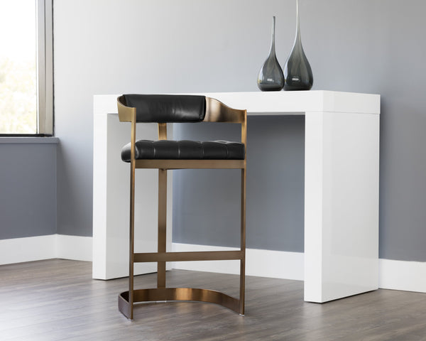 Sunpan Beaumont Ultra Contemporary Bar Stool with T-Shaped Back and Durable Design for Any Space Antique Brass / Cantina Black