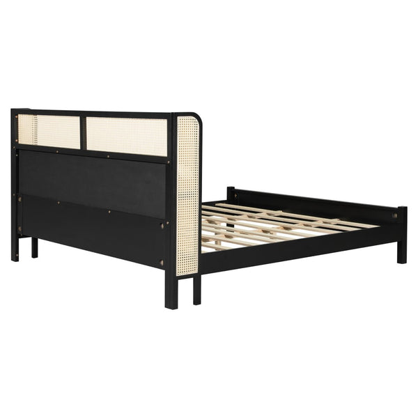 English Elm King Platform Bed Matte Black Frame Green Velvet Headboard Modern Low Profile N770PK375072B