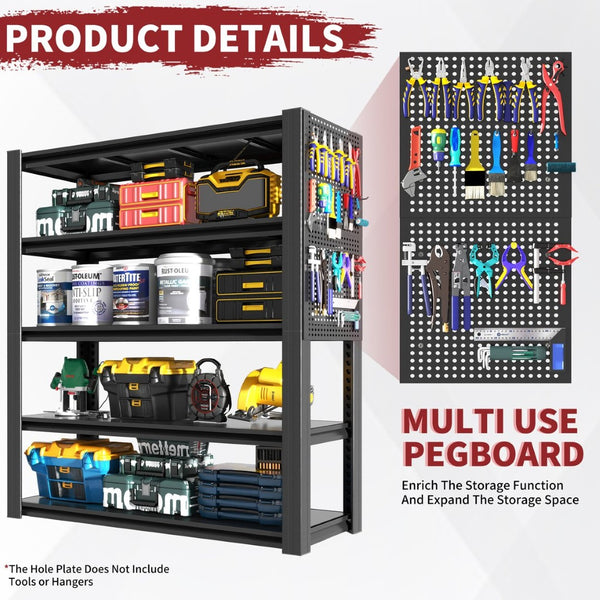 English Elm 72"h Five Tier Steel Garage Shelving Rack with Pegboard Adjustable Heavy Duty T2398P463332