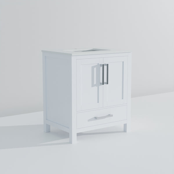 English Elm White Bath Vanity Solid Wood 30" W x 22" D with White Quartz Top, Soft-Close Drawer & Storage B2731P258777