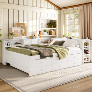English Elm Twin Daybed Pine Frame with Trundle Desk Hutch Shelves and Storage for Kids Rooms White W1580S00461