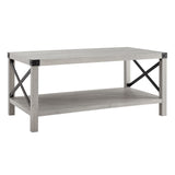 English Elm Walker Edison - Farmhouse Metal-X Coffee Table With Lower Shelf - Stone Grey