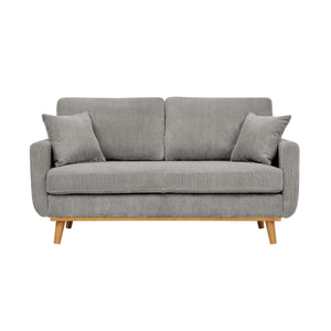 English Elm Asher Mid-Century Corduroy Sofa with Vertical Channel Texture, Tapered Walnut Legs, 2-Pillow Comfort Light Gray B343P348953