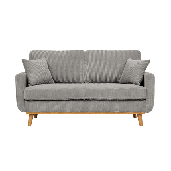 English Elm Asher Mid-Century Corduroy Sofa with Vertical Channel Texture, Tapered Walnut Legs, 2-Pillow Comfort Light Gray B343P348953
