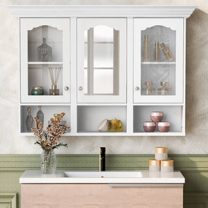 English Elm 47" Wall Mounted Bathroom Cabinet with Mirror — Space-Saving 3 Adjustable Shelves, Pine Accents, Water-Resistant Finish N710P264268K