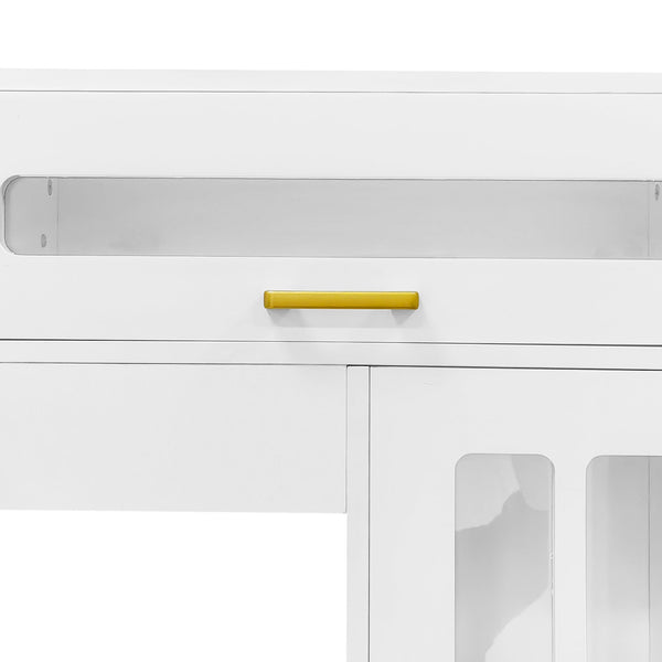 English Elm VIBE Luxury 98.4" Wall Unit Entertainment Center with Bookshelves, Tempered Glass Cabinets & Shelves White SJ000150AAK