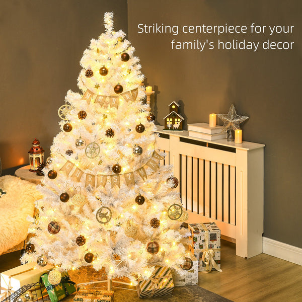 English Elm HOMCOM 6ft Prelit White Artificial Christmas Tree with 638-859 Branches, 220-250 Warm White LEDs, Auto-Open, Flame-Retardant Décor W2225P217081