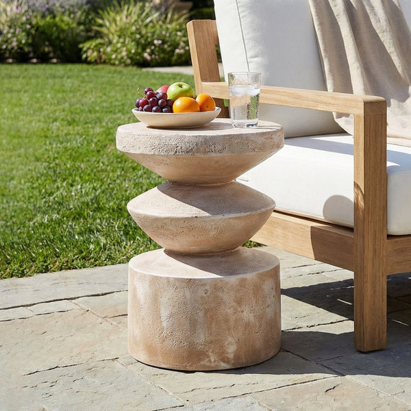 English Elm 15.16 Inch Handmade Mgo Tiered Round Side Table for Patio Balcony or Living Room N772P390766A