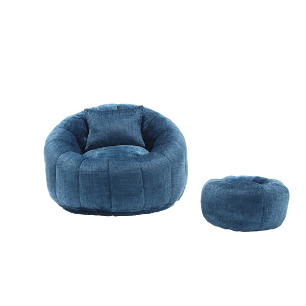English Elm UNITED Cloud-Luxe Chenille Memory Foam Bean Bag Chair with Ottoman and Pillow for Ultimate Comfort Peacock Blue W1568P361694