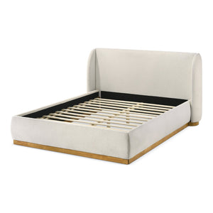 English Elm 1pc Eastern King Boucle Wingback Platform Bed Gold Plinth Base Modern Bedroom B2741S00840