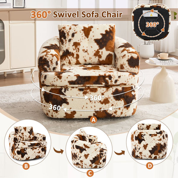 English Elm 360° Swivel Sofa Chair with Dual-Layer Cushion, Tufted Back & Iron Base for Living Room Comfort Beige+Brown N719P351870Z