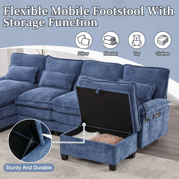 English Elm United U-Shape Sectional Sofa 106" - Modern Chenille Couch With Usb Ports, Storage Ottoman & Pillows W1568S00233-GIGA