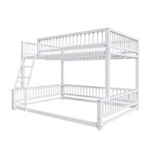 English Elm Full Full XL over Queen Metal Bunk Bed Frame with Ladder, Guardrails & Sturdy Space-Saving Design White N709P277757K