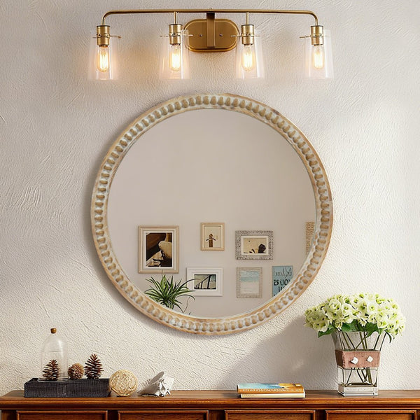 English Elm Round Decorative Wall Mirror - 23.62" Beaded Frame For Farmhouse Charm In Living Room, Entryway & Bath W2295P389104-GIGA